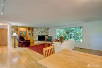 Open living room and dining room.