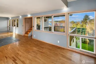 Upper level is a large open space that is perfect for relaxing and entertaining. Great view from every section.