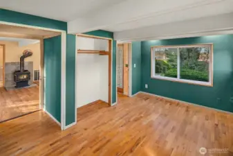 Largest bedroom on lower level off family room.