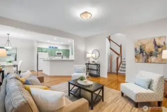 living room with view into kitchen