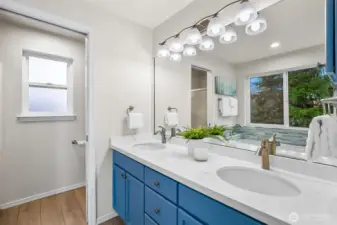 primary bathroom with shower and WC in separate room