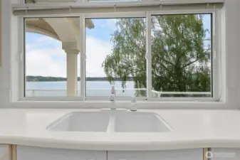 There is a 180 degree view of the water from almost every room, including the kitchen.  If one has to do dishes, at least there is a gorgeous view to ease the job.  :-)