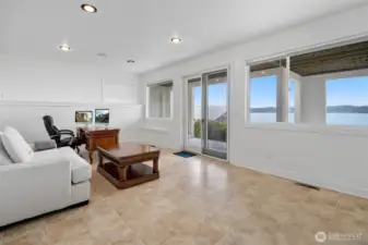 Family room on the lower level with its own entry and also a view.