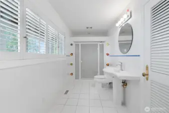 Large bathroom with a shower serving the lower floor.
