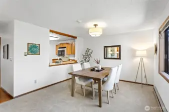 A large space easily accessible to the kitchen. New carpet and paint throughout.