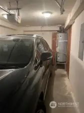 The garage fits this car with plenty of space.