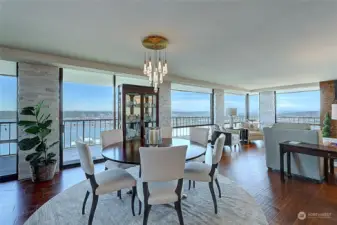 Dining area with magnificent chandeliar