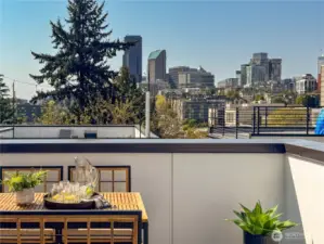 Seattle city skyline view from the rooftop terrace