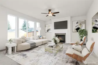 Virtually staged photo of family room for illustration only.