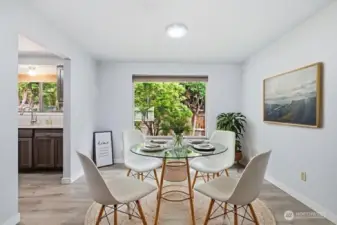 Dining room virtually staged, room for any size kitchen table