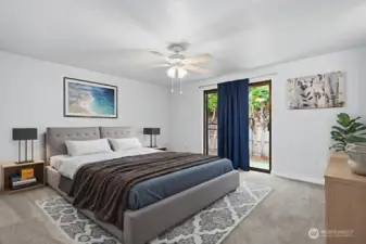 Virtually staged primary bedroom