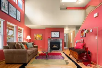 Living Room with Gas Fireplace & Vaulted Ceiling