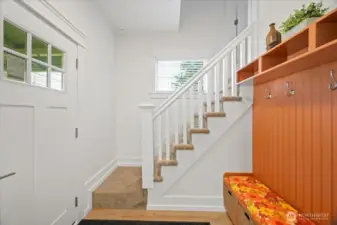 Step in to this adorable craftsman with built-in coat rack/bench
