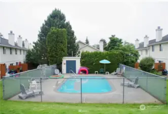 Summertime pool view. Ten steps from the back patio