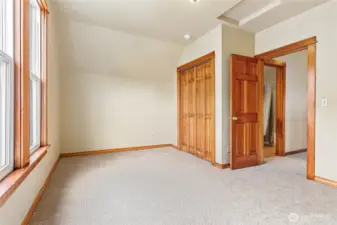 Enjoy a roomy upstairs bedroom with easy access to a full bathroom right next door.