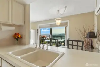 Enjoy water views from the kitchen.