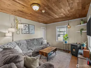 A cozy pellet stove keeps the home nice and toasty on the chilly days and nights.