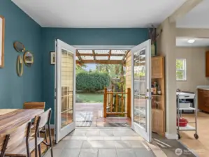 The French doors give it an airy feel and make it ideal for al fresca dining or entertaining on the covered back deck.