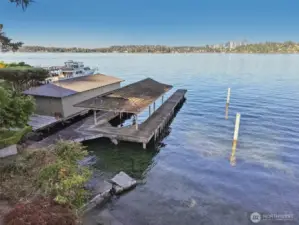 A U-shaped covered dock with deep-water moorage — perfect for all your waterfront adventures and outdoor fun.
