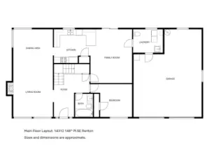 Shown here is the layout of the main floor of the home.
