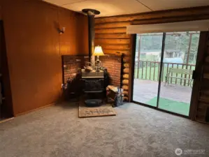 Wood stove in living room.