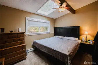 The primary bedroom is large enough for a king sized bed!