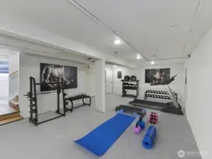 Virtually staged finished basement.