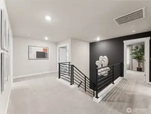 Metal open railing.  Photo is representational. Actual home is under construction and finishes and colors will vary. See site agent for details.