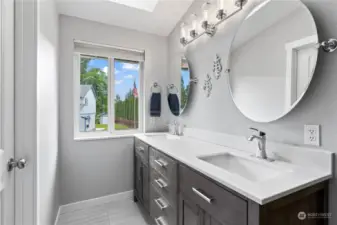 Dual sinks- lots of natural light from skylight