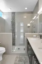 Beautiful master shower and double sinks