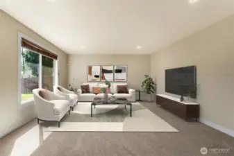 Family room with plenty of space for furniture. (virtually staged)