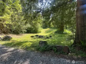 Area around outbuilding and below house