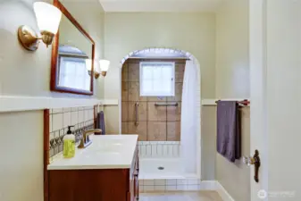 Attractive tiled 3/4 bathroom on main floor.