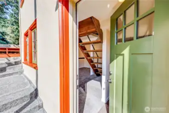 Enter into the basement from the outside.