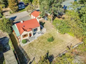 Ariel view of the home and backyard.