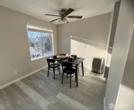 Dining area with ceiling fan