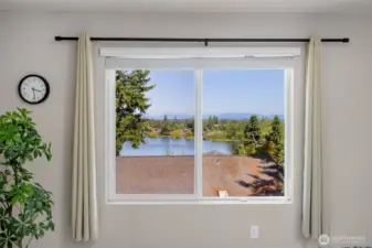 View of Martha Lake and Cascade mountains from Primary bedroom