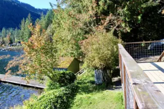 Green grass and plants line the property, creating a natural and serene atmosphere.