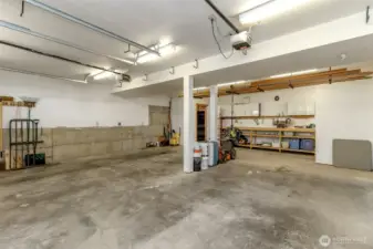 Large garage fits full size truck has work bench and storage room