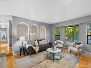 Architectural features contribute a spacious, open feel to the rooms.