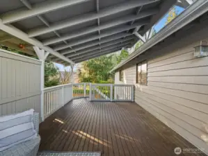 Stairs lead to the bacyard.