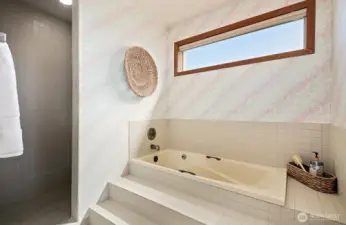 Main Primary jetted tub and walk-in shower.