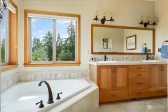 Luxury bath with spa corner tub.