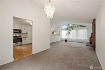 large living room with vaulted ceilings,