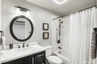 Hall bath is far more than functional.  Think functional luxury.