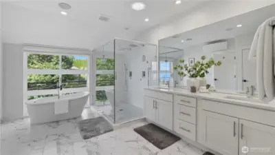Spa-inspired primary bath with soaking tub.