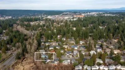 looking north past the home location to Microsoft in the distance .  This home and neighborhood is so close to all you do