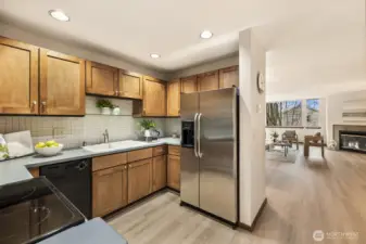 Hosting is a breeze thanks to the open flow from the kitchen into the dining and living areas.