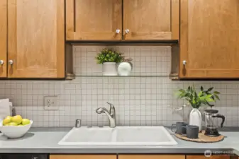 This sweet shelving nook is perfect for plants or knick knacks.