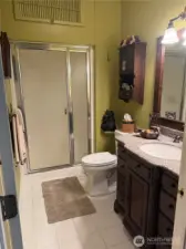 3/4 bath accessible from office/bedroom and family room.